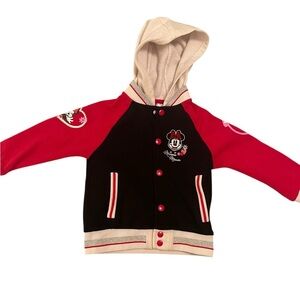 Disney Minnie Mouse Varsity Jacket With Hood Girls Black Red White Size: 5